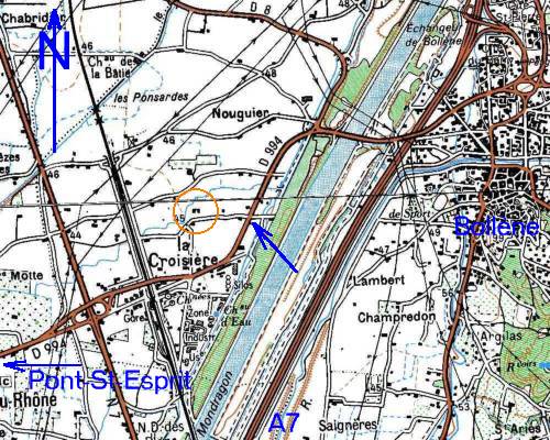 L'accs depuis l'autoroute A7, sortie Bollne, direction Pont St-Esprit